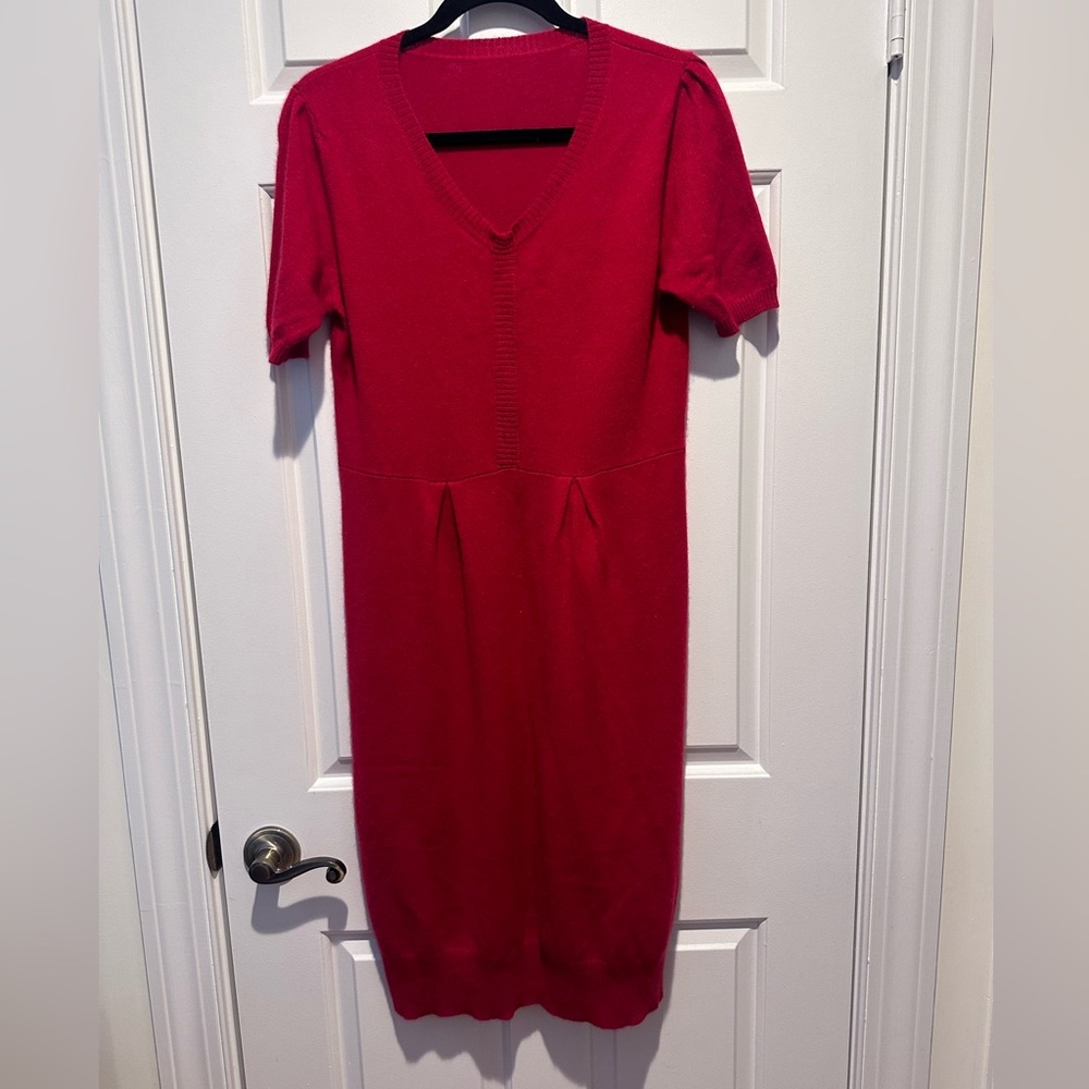 Red Short Sleeve Sweater Cashmere Dress